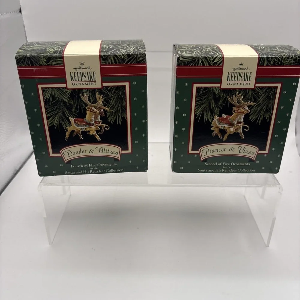 Vtg~Hallmark Ornaments~Lot of 2~Donder & Blitzen/Prancer & Vixen~IOB